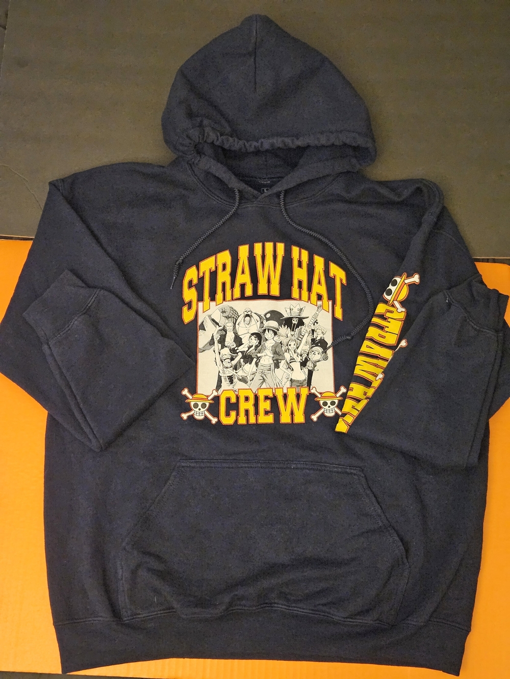 Blue Straw Hat Crew Anime Graphic Print Pullover Hoodie w/ Hood Pockets Mens